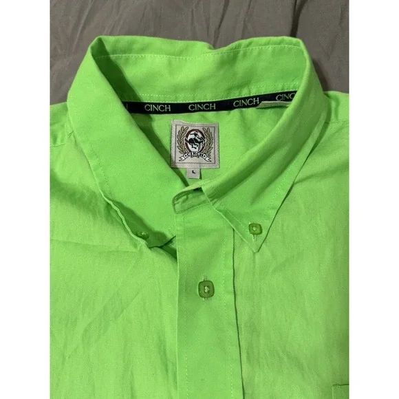 CINCH Shirt Men's Adult Large Green Casual Short Sleeve Button Up Western Cowboy - Picture 3 of 8